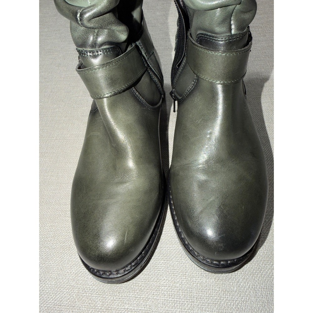 Eric Michael Green Leather Slouch Moto Mid-Calf Boots Buckle Straps Womens 38 - Picture 7 of 10